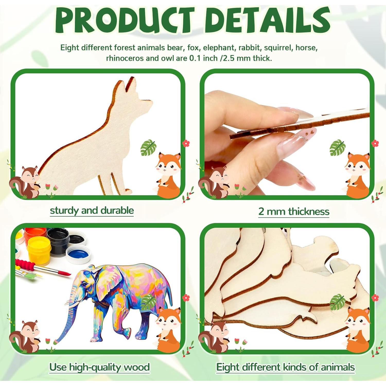 Paquete de 48 recortes de madera Newbested animales del bosque