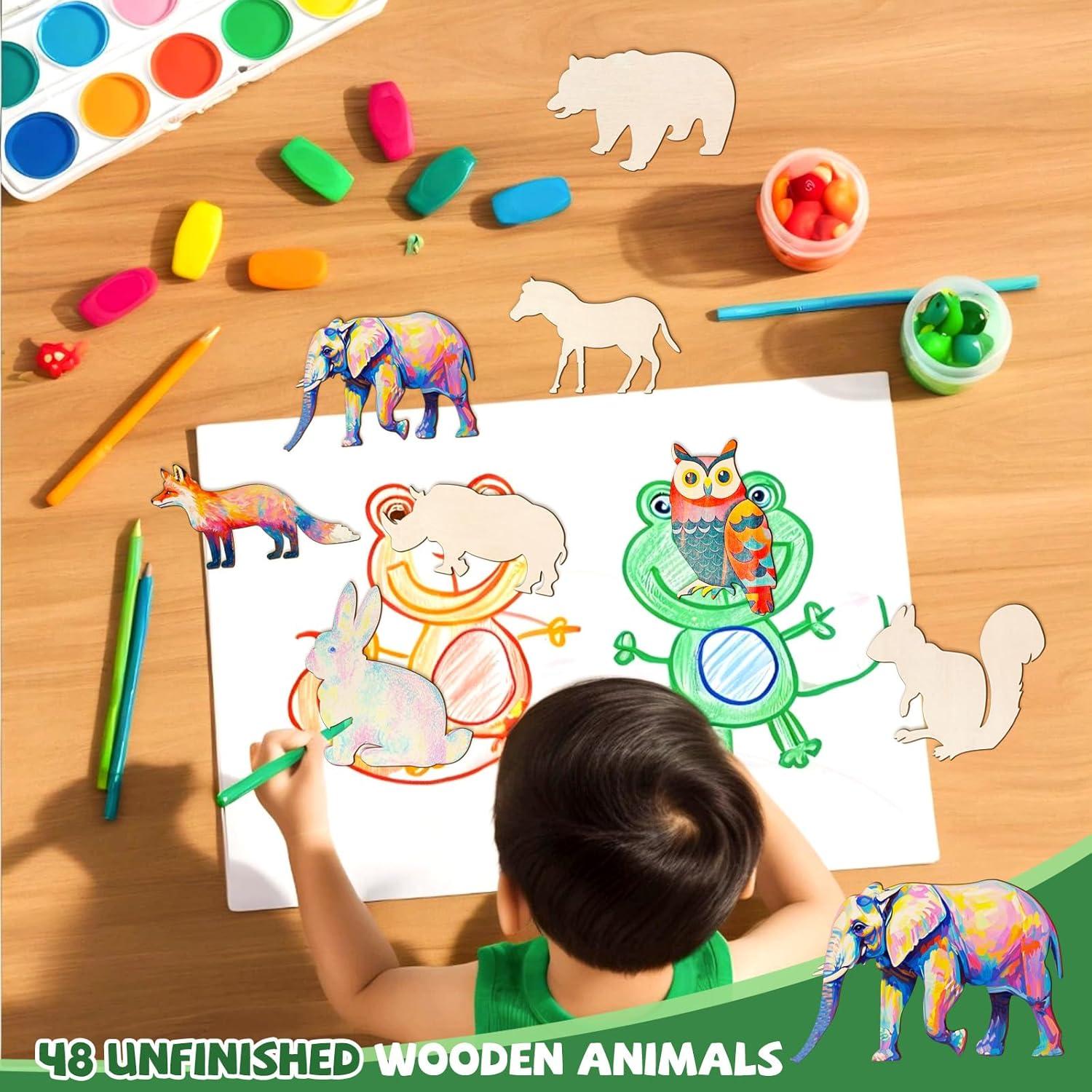 Paquete de 48 recortes de madera Newbested animales del bosque