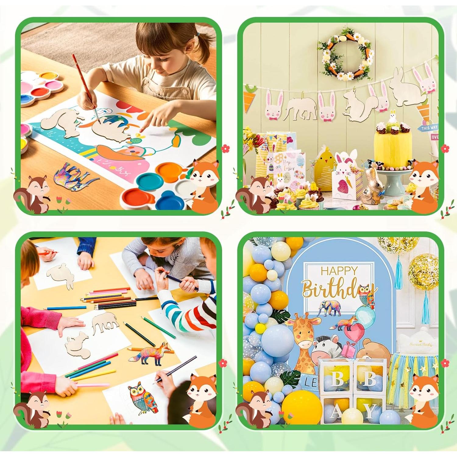 Paquete de 48 recortes de madera Newbested animales del bosque