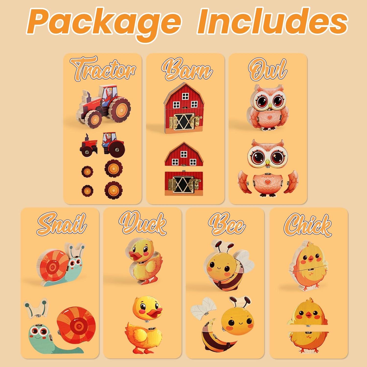 Bloques de Madera HUZU Farm - Juguete Montessori 3-8 Años