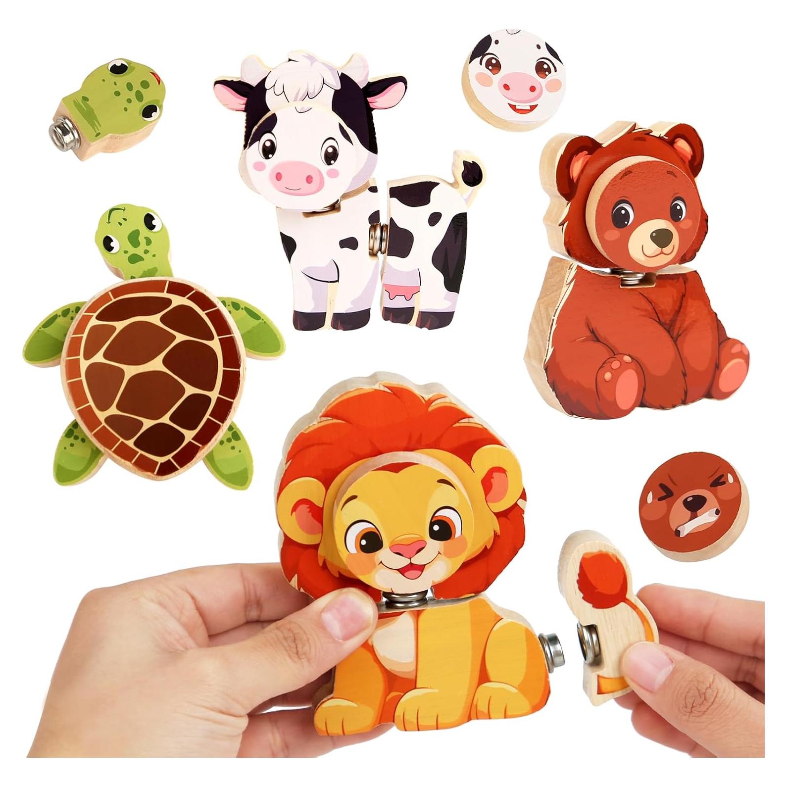 Bloques de Madera HUZU Animales Snap - Juguete Educativo 3-8 Años