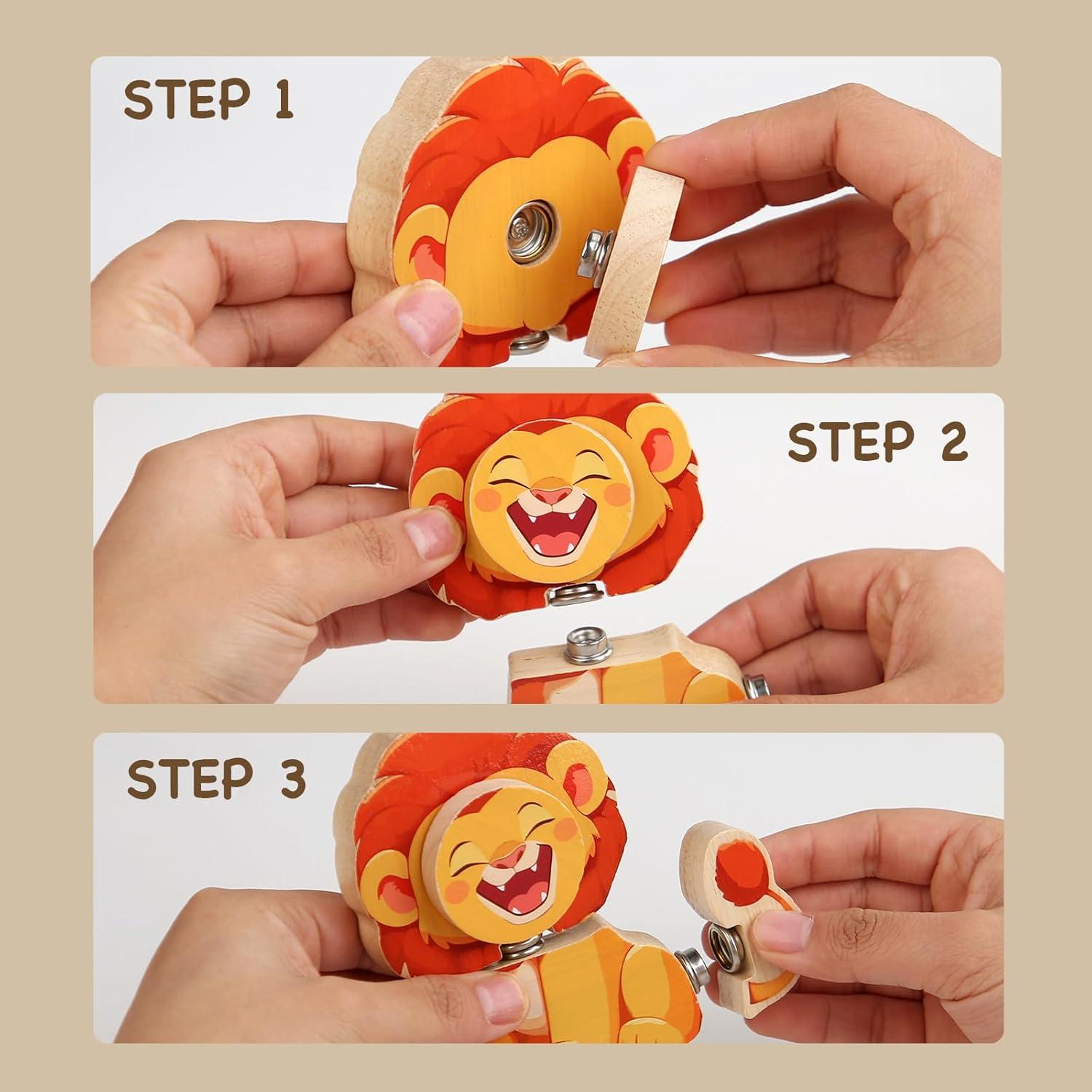 Bloques de Madera HUZU Animales Snap - Juguete Educativo 3-8 Años