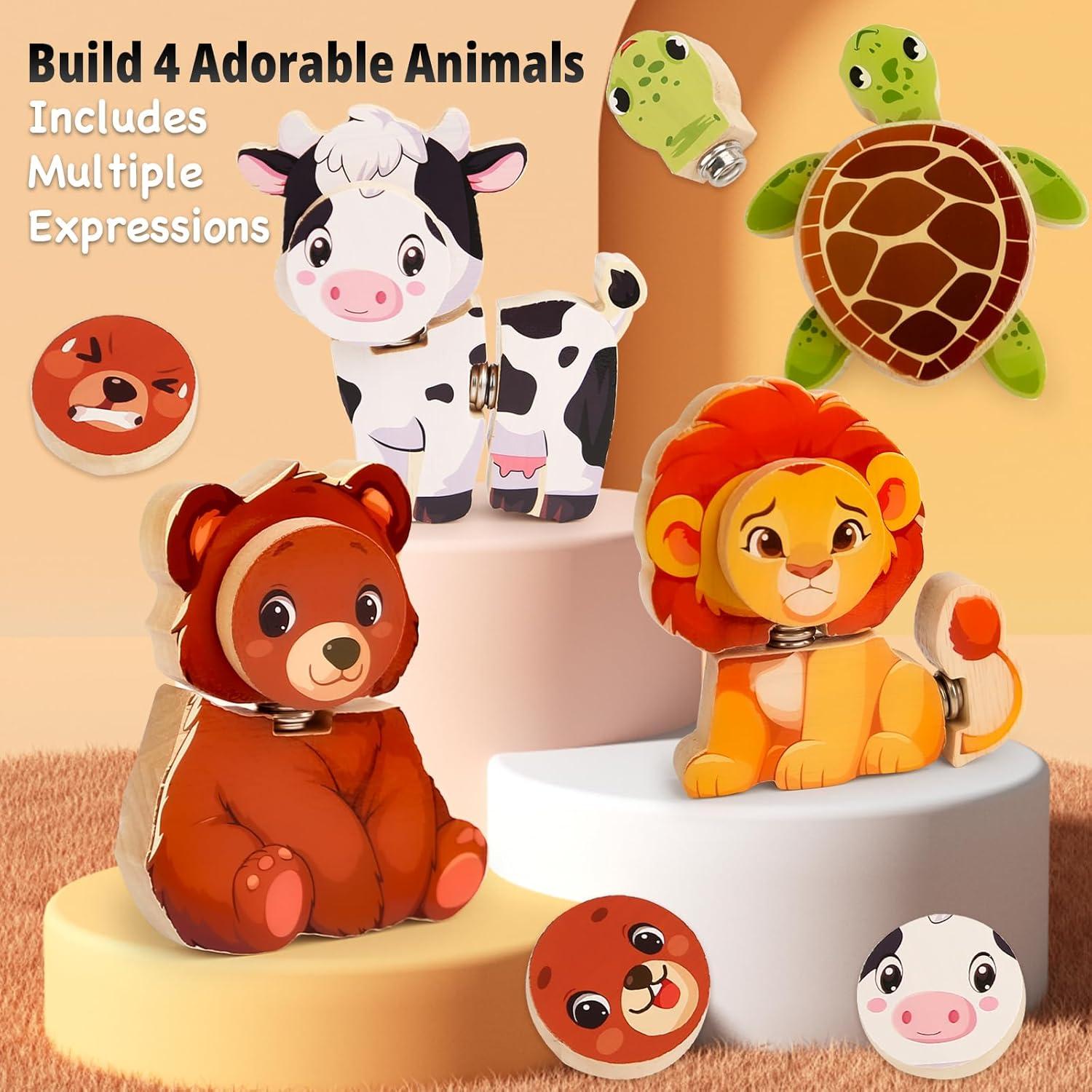 Bloques de Madera HUZU Animales Snap - Juguete Educativo 3-8 Años