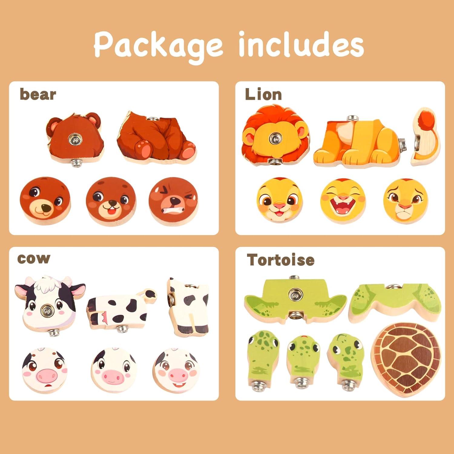 Bloques de Madera HUZU Animales Snap - Juguete Educativo 3-8 Años