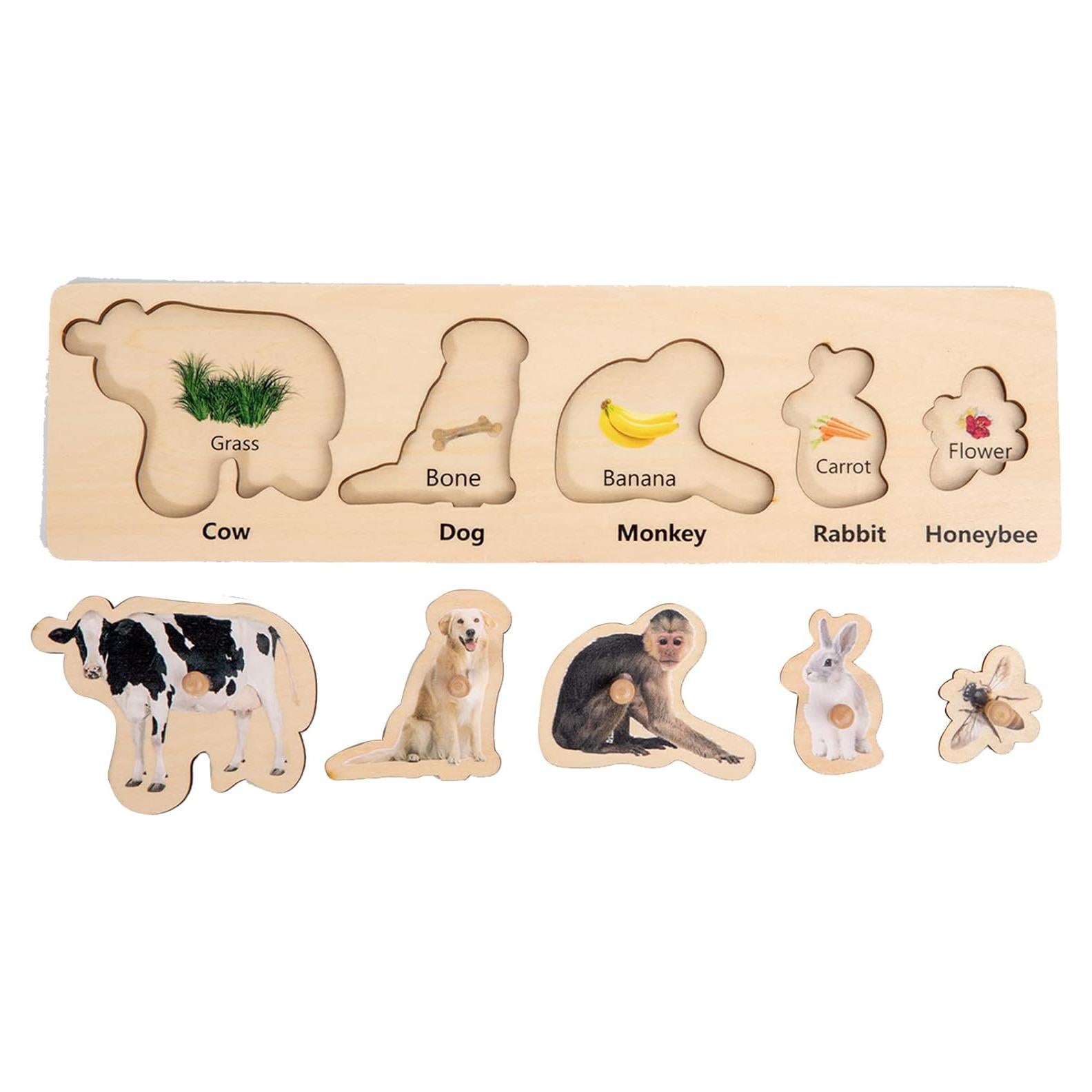 Rompecabezas Montessori de Animales y Comida Adena 33x10 cm
