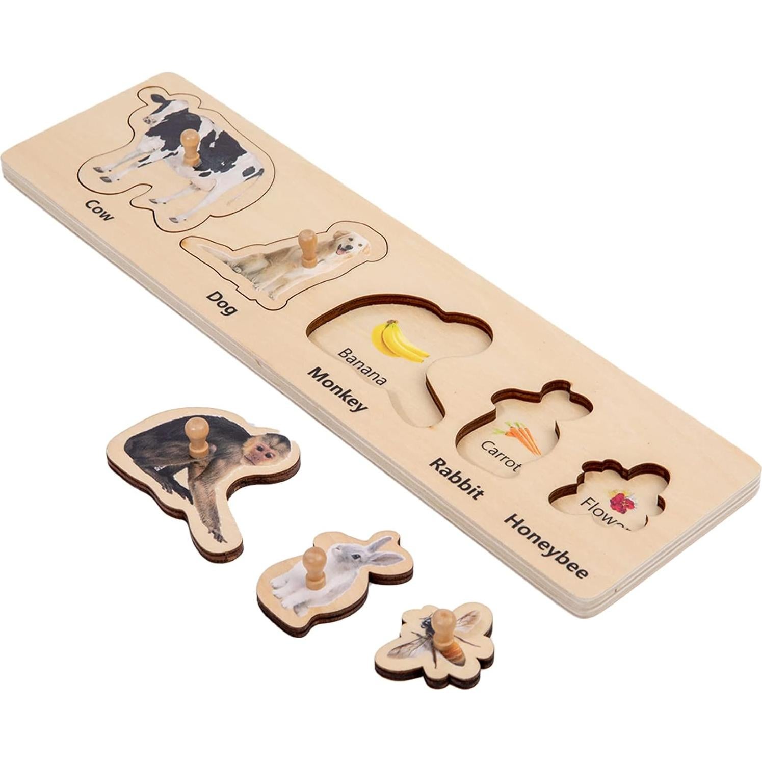 Rompecabezas Montessori de Animales y Comida Adena 33x10 cm