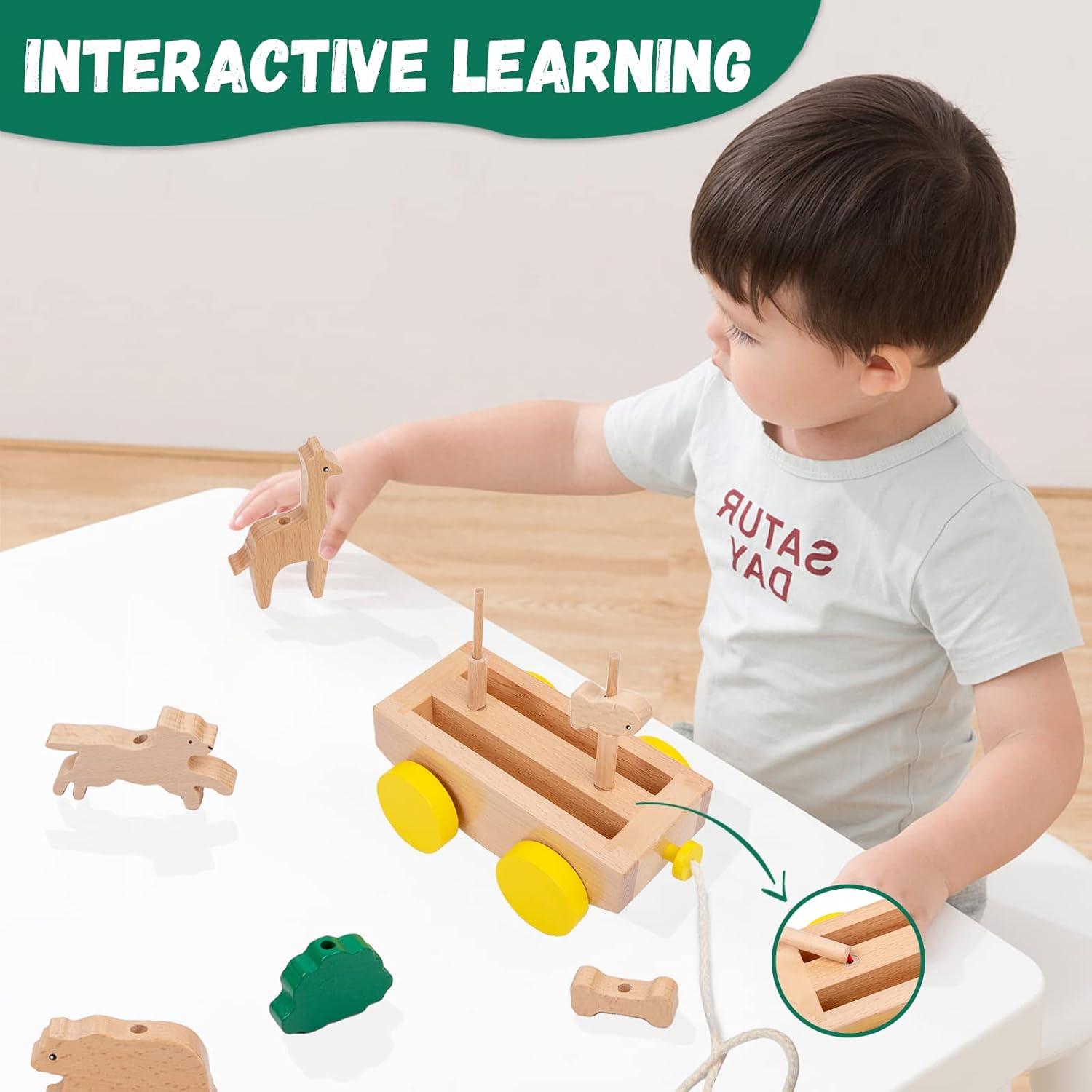 Juguete de Remolque de Animales Adena Montessori - Madera 408g