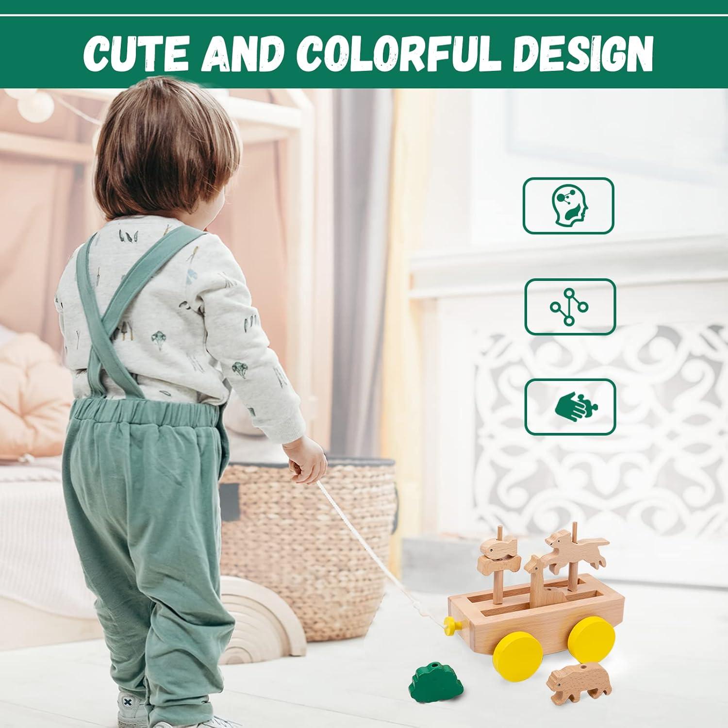 Juguete de Remolque de Animales Adena Montessori - Madera 408g