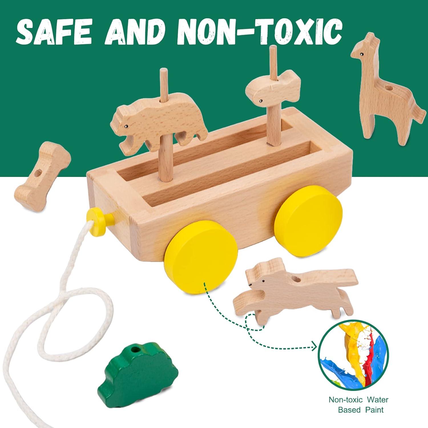 Juguete de Remolque de Animales Adena Montessori - Madera 408g