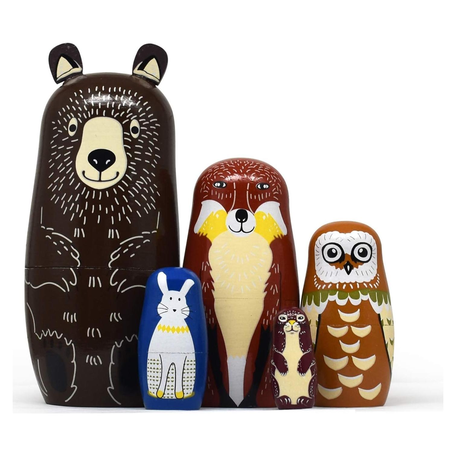 Muñecas Matryoshka Rusas de Madera Vingi - Juego de 5 Osos