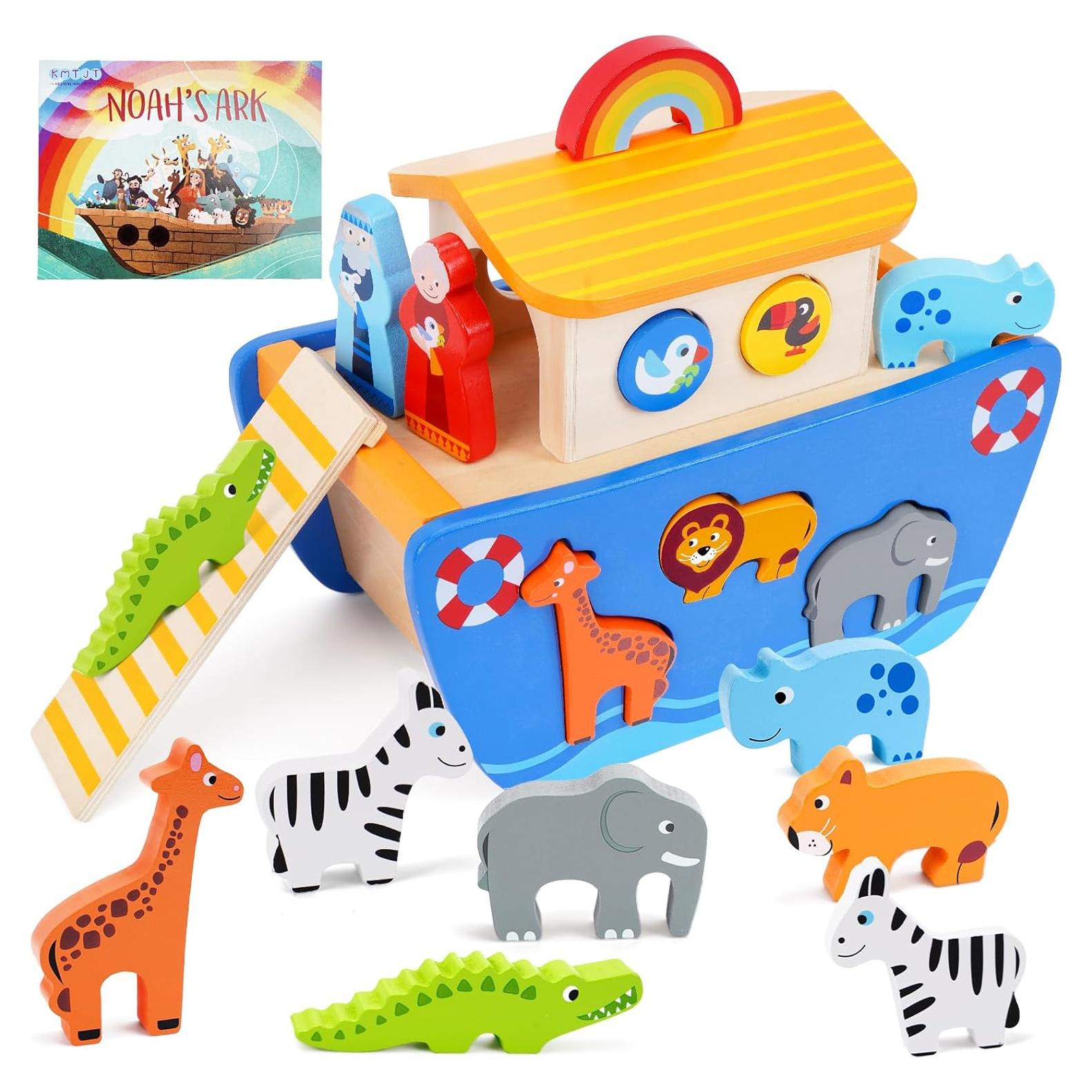 Juguete de Madera Arca de Noé KMTJT con Libro para Niños