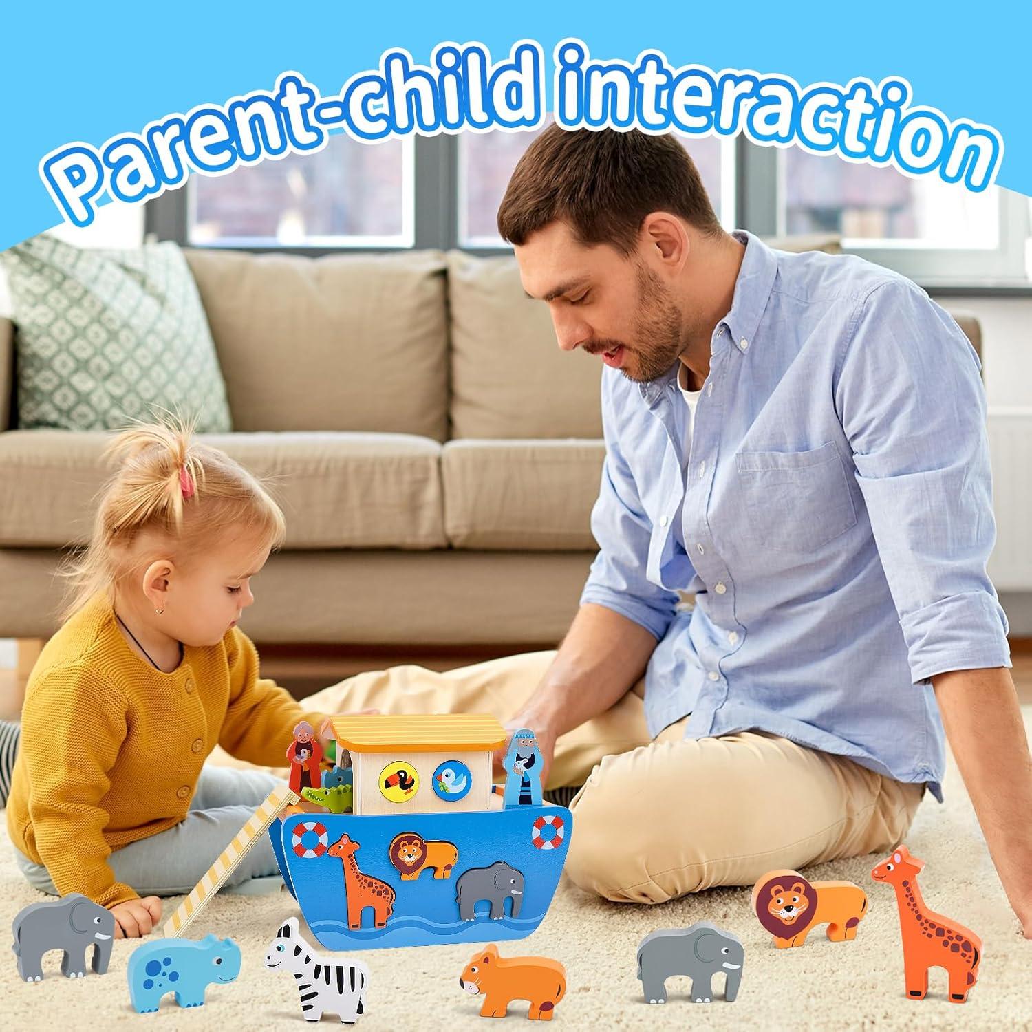 Juguete de Madera Arca de Noé KMTJT con Libro para Niños