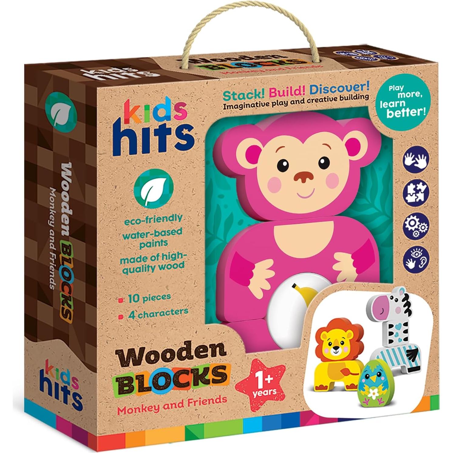 Bloques de Madera Kids Hits Mono y Amigos - Set 10 Piezas
