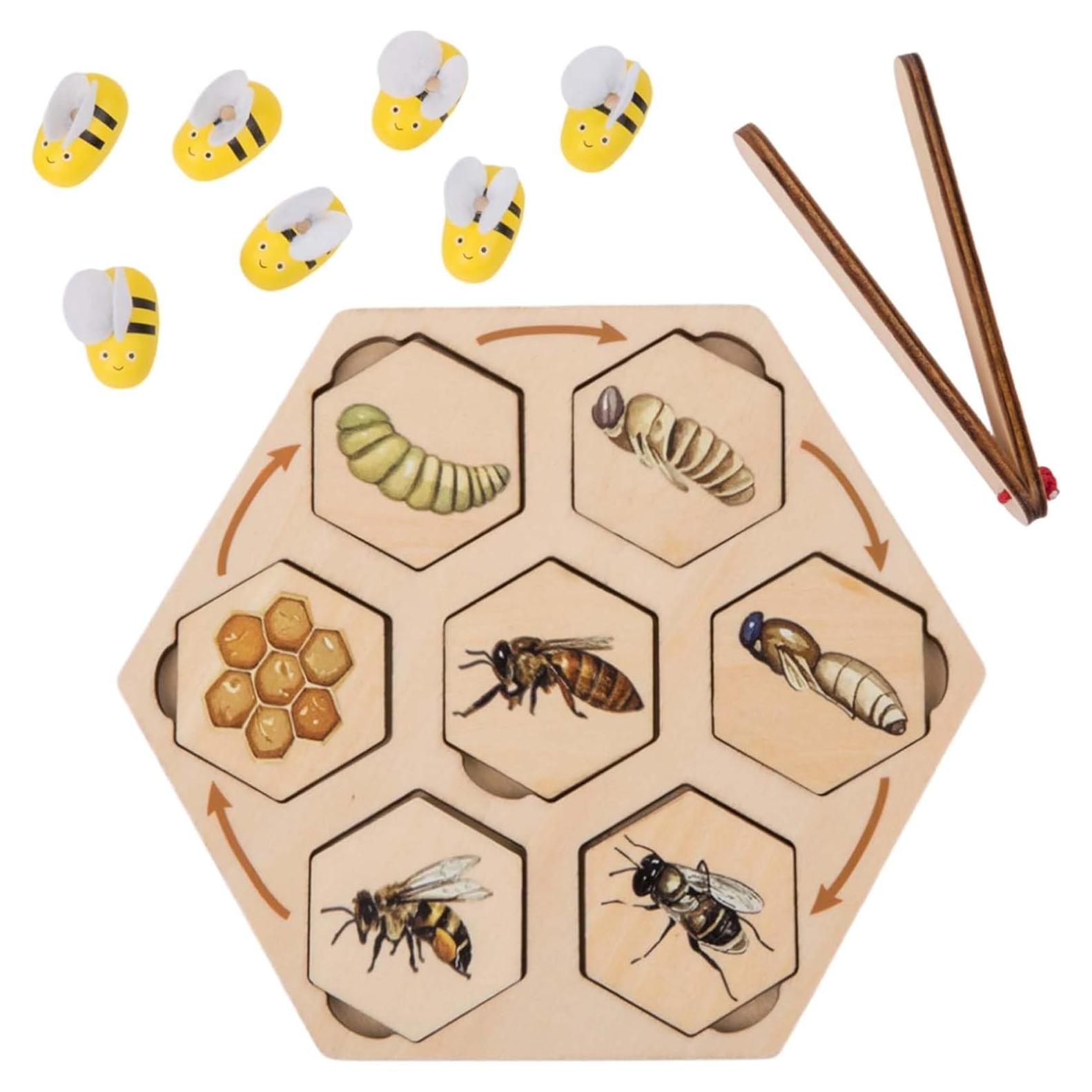 Rompecabezas de ciclo de vida de abeja Adena Montessori 17x17 cm