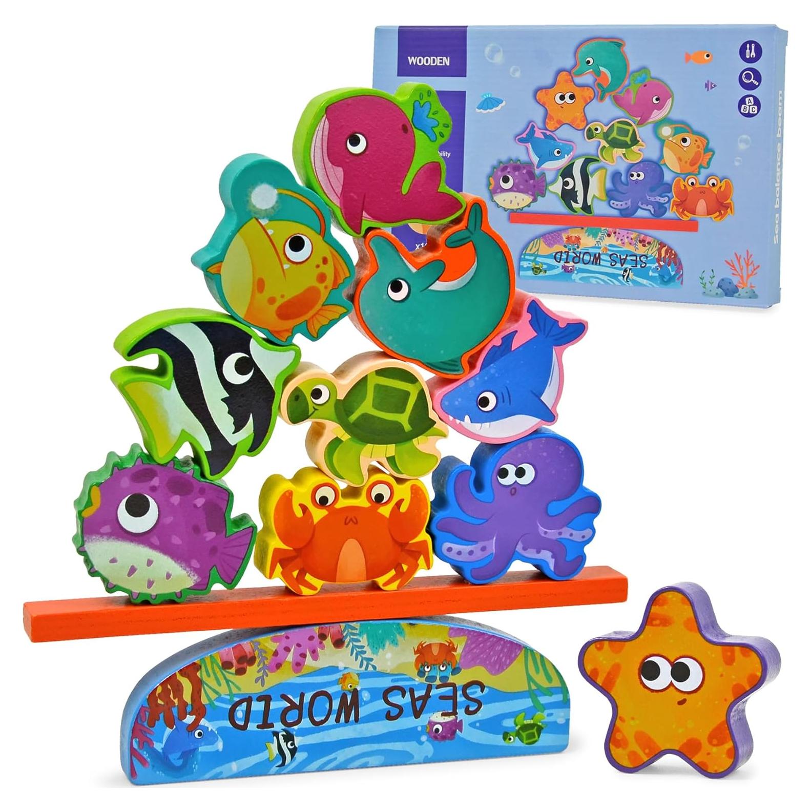 Bloques de Madera Oceánicos Vileafy - Juguete de Equilibrio 10 Figuras