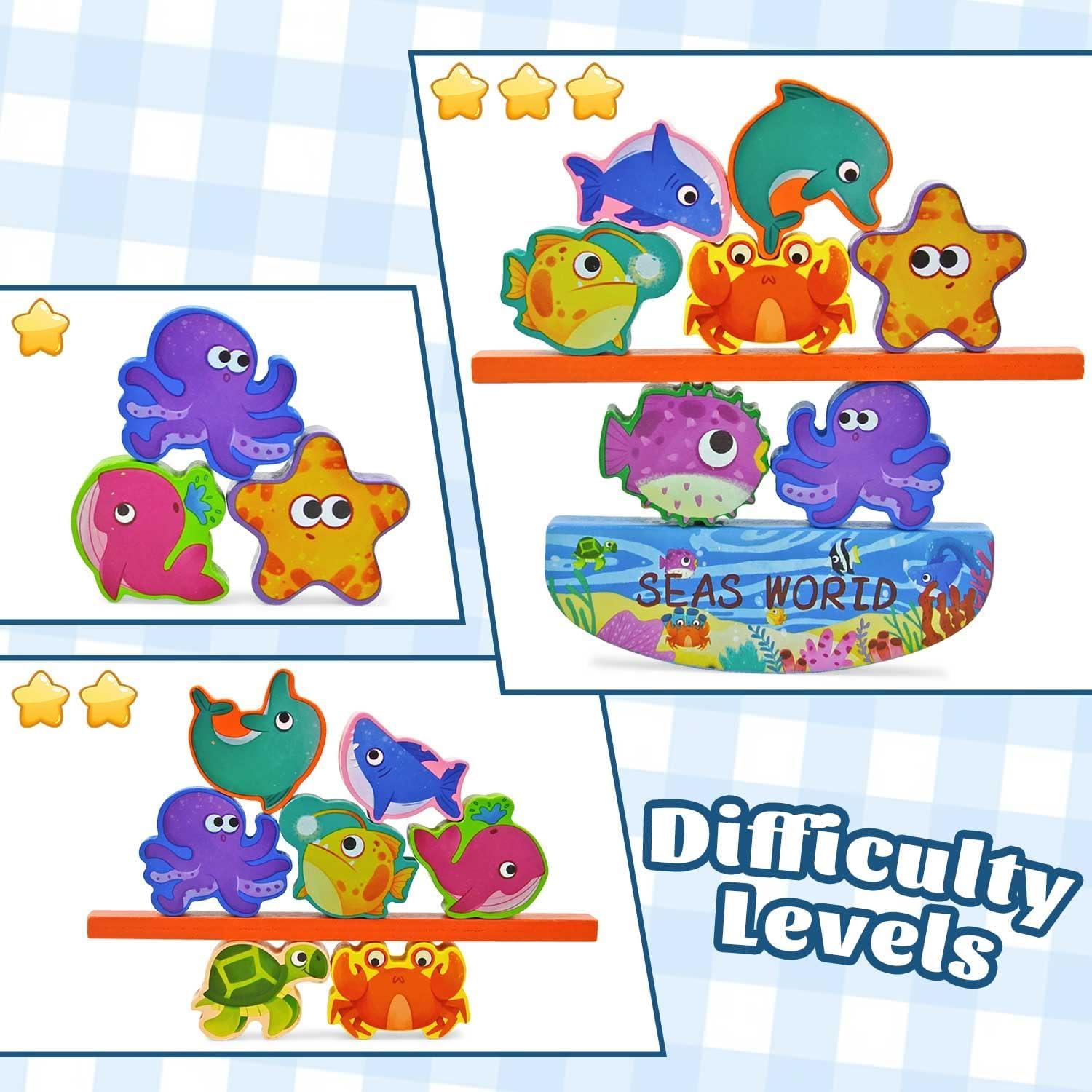 Bloques de Madera Oceánicos Vileafy - Juguete de Equilibrio 10 Figuras