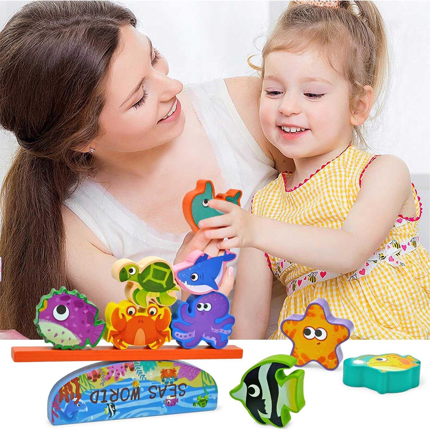 Bloques de Madera Oceánicos Vileafy - Juguete de Equilibrio 10 Figuras