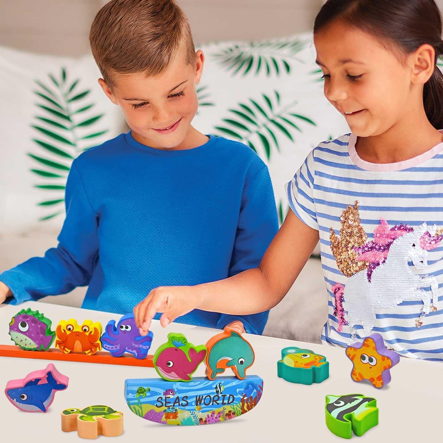 Bloques de Madera Oceánicos Vileafy - Juguete de Equilibrio 10 Figuras