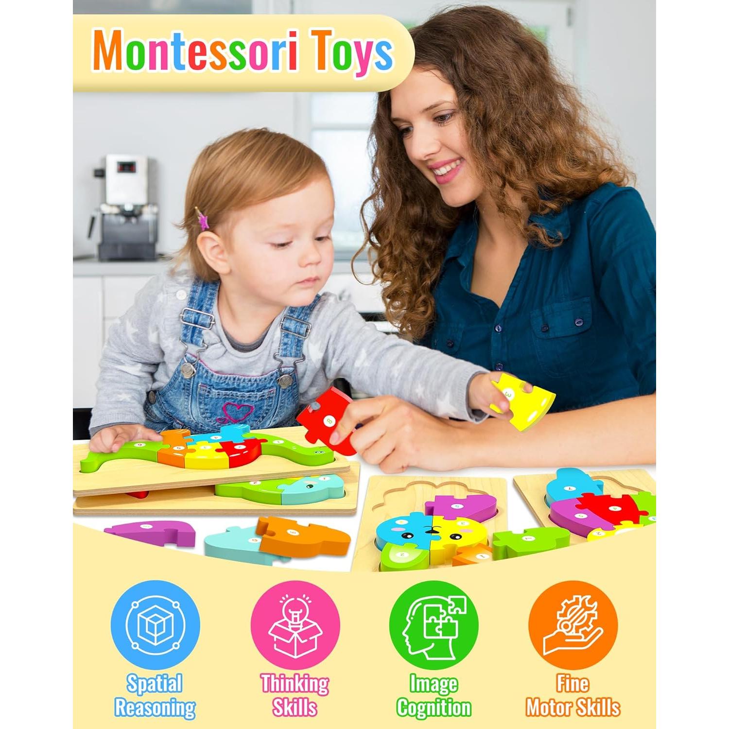 Rompecabezas de Madera Montessori Yetonamr 4 Piezas 3-5 Años