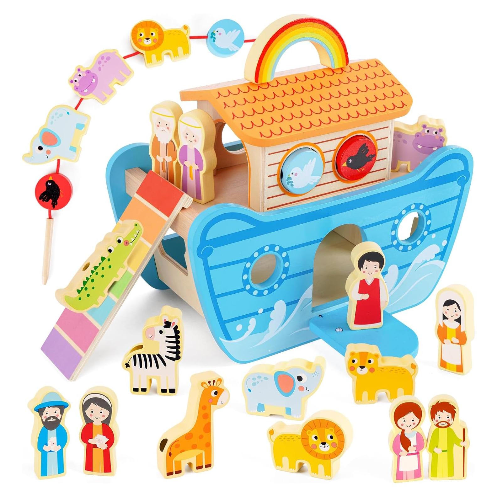 Juguete Arca de Noé de Madera KMTJT con Libro para Niños 2-4 Años
