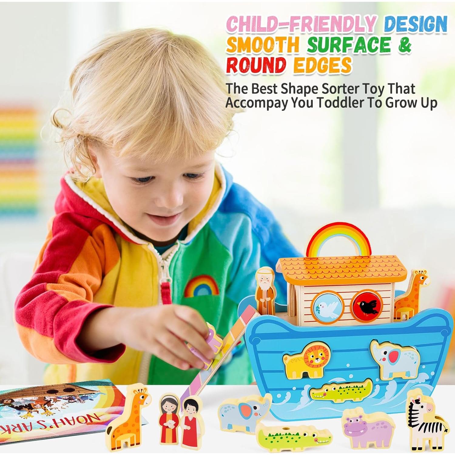 Juguete Arca de Noé de Madera KMTJT con Libro para Niños 2-4 Años