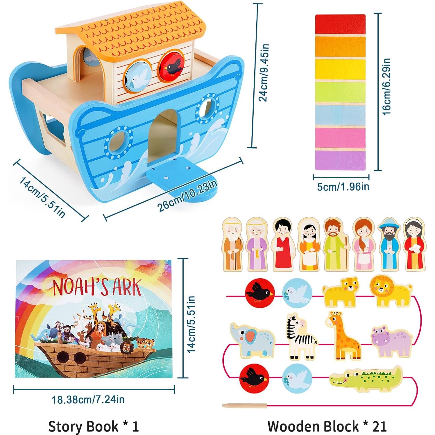 Juguete Arca de Noé de Madera KMTJT con Libro para Niños 2-4 Años