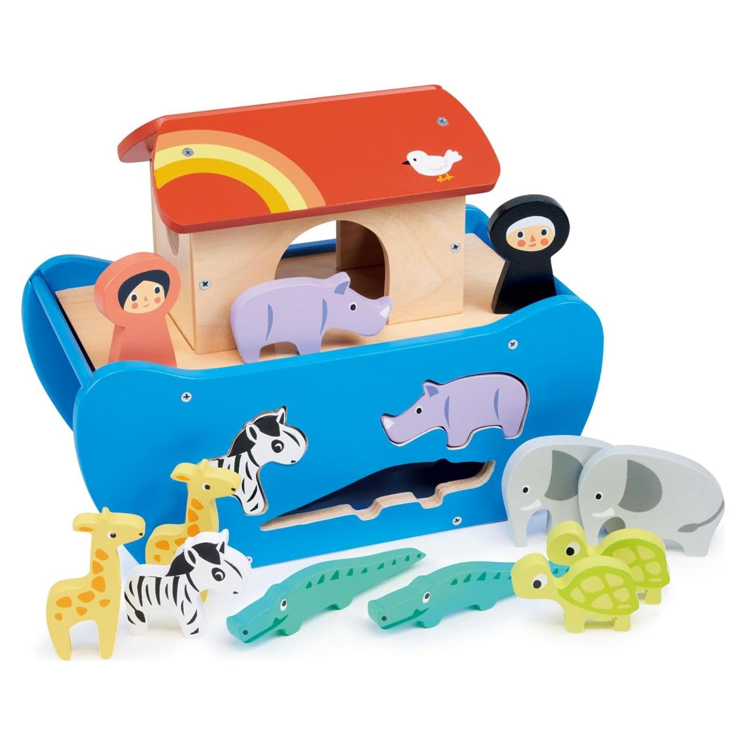 Mentari Toys - Arca de Clasificación de Formas de Madera 14 Piezas