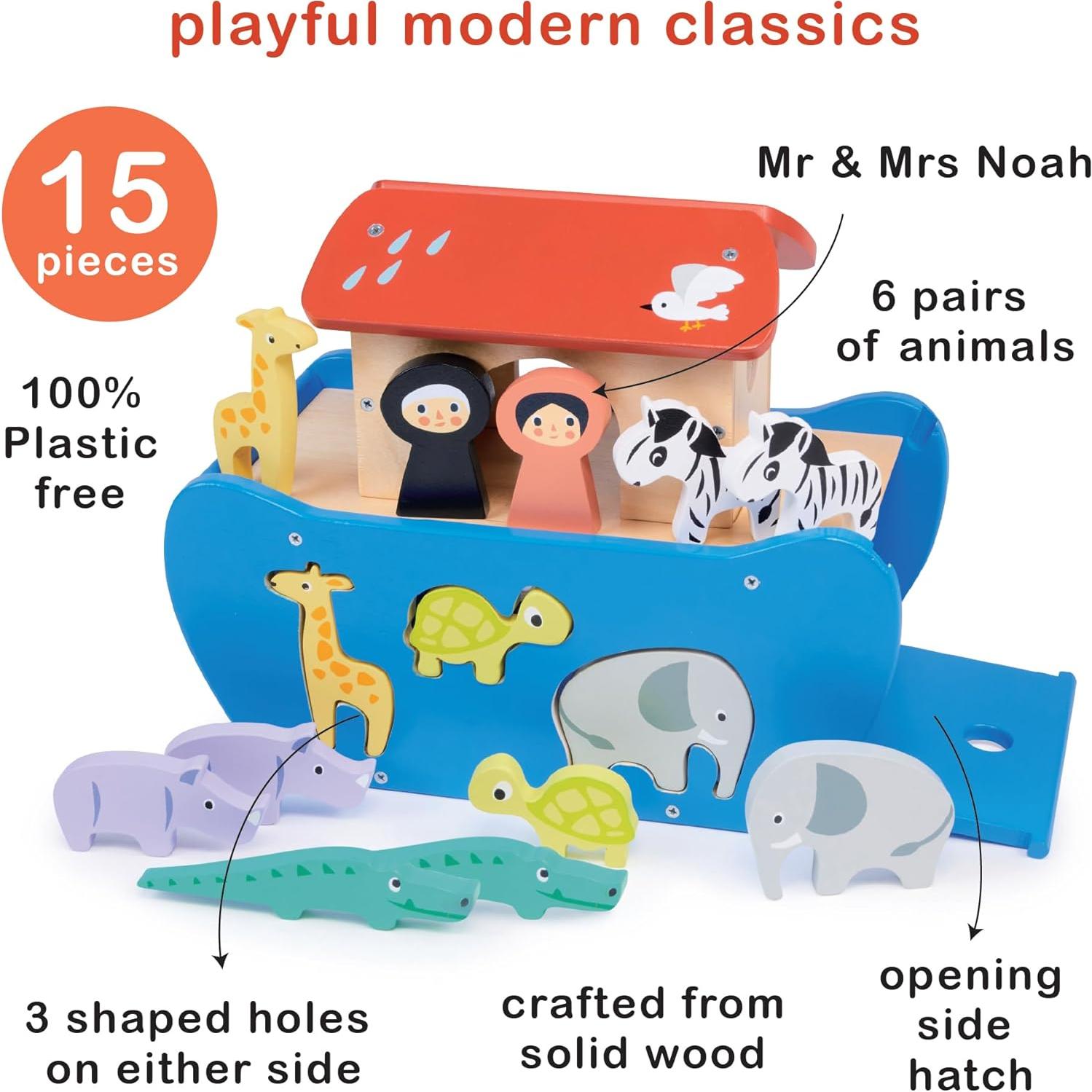 Mentari Toys - Arca de Clasificación de Formas de Madera 14 Piezas