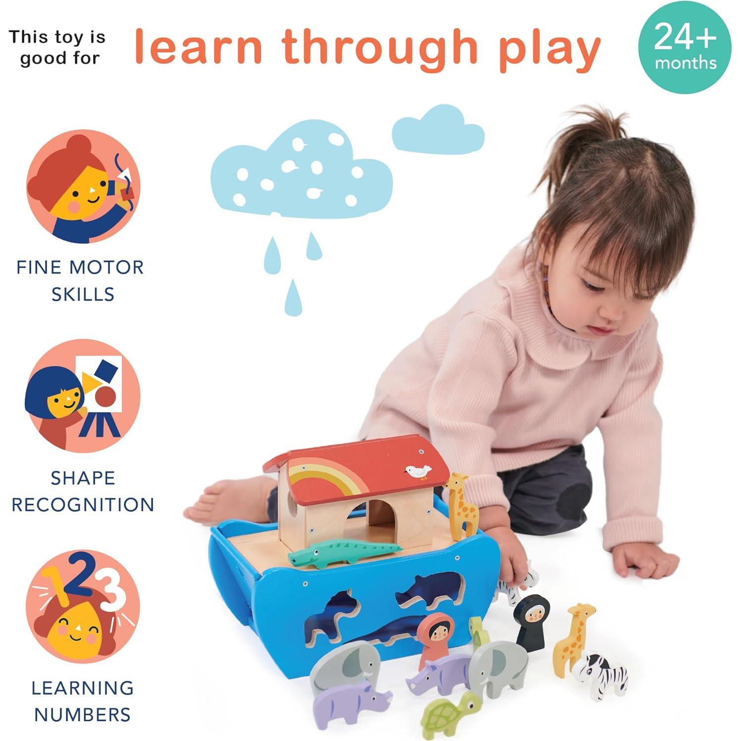 Mentari Toys - Arca de Clasificación de Formas de Madera 14 Piezas