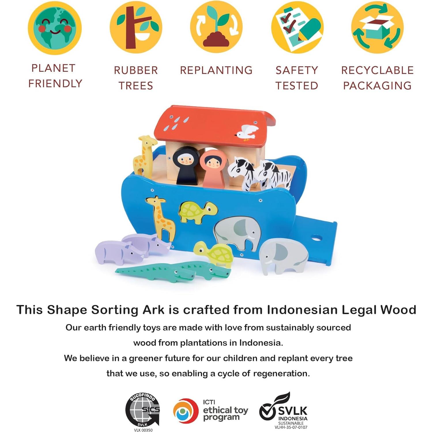 Mentari Toys - Arca de Clasificación de Formas de Madera 14 Piezas