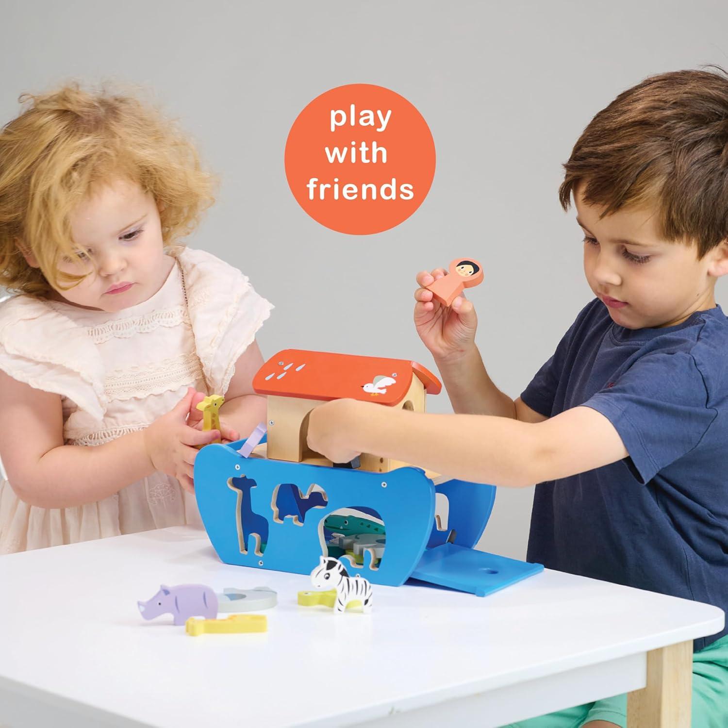 Mentari Toys - Arca de Clasificación de Formas de Madera 14 Piezas