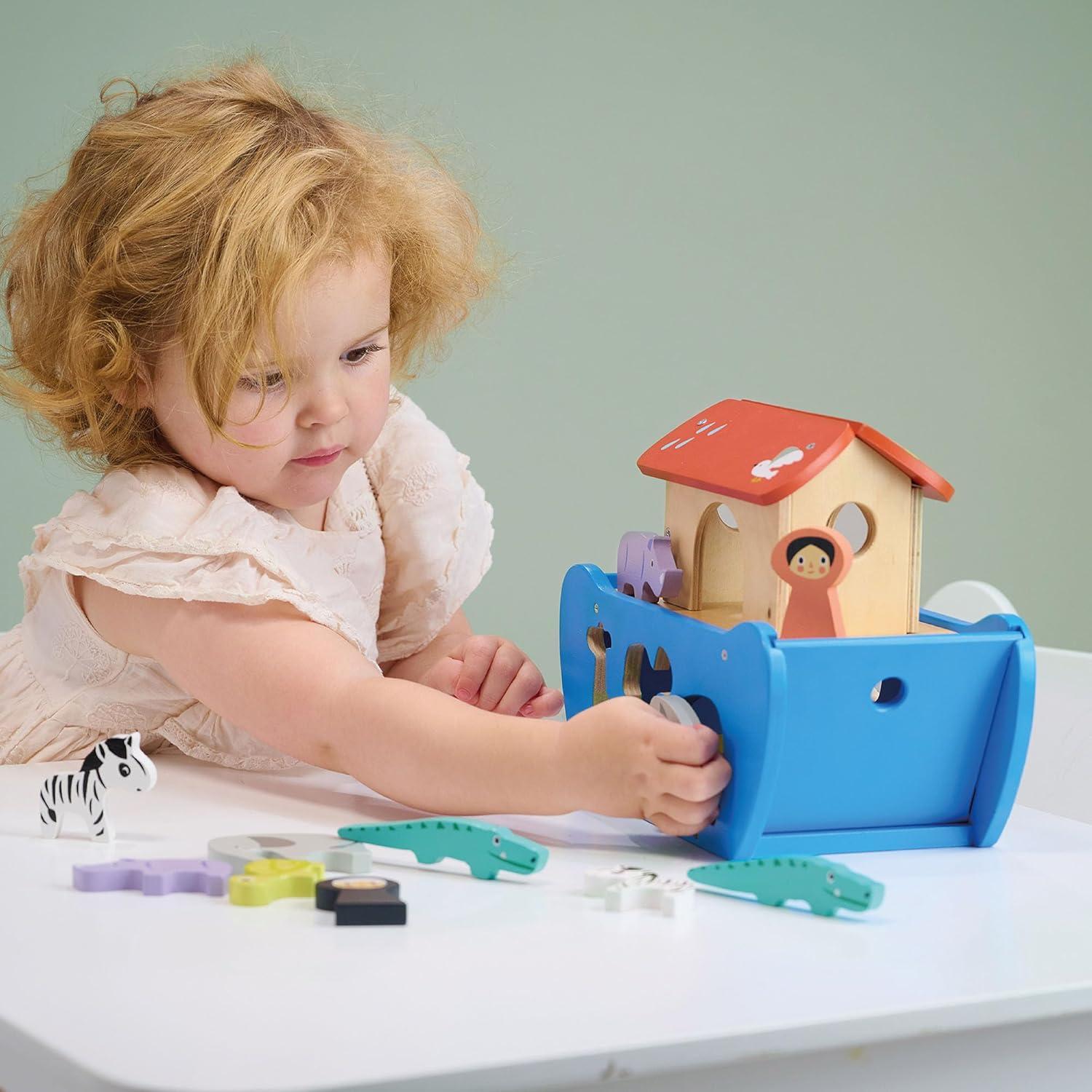 Mentari Toys - Arca de Clasificación de Formas de Madera 14 Piezas