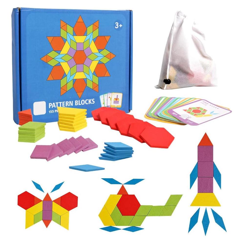 Juego de Bloques de Madera Kizh 155 Pcs Educativos Montessori