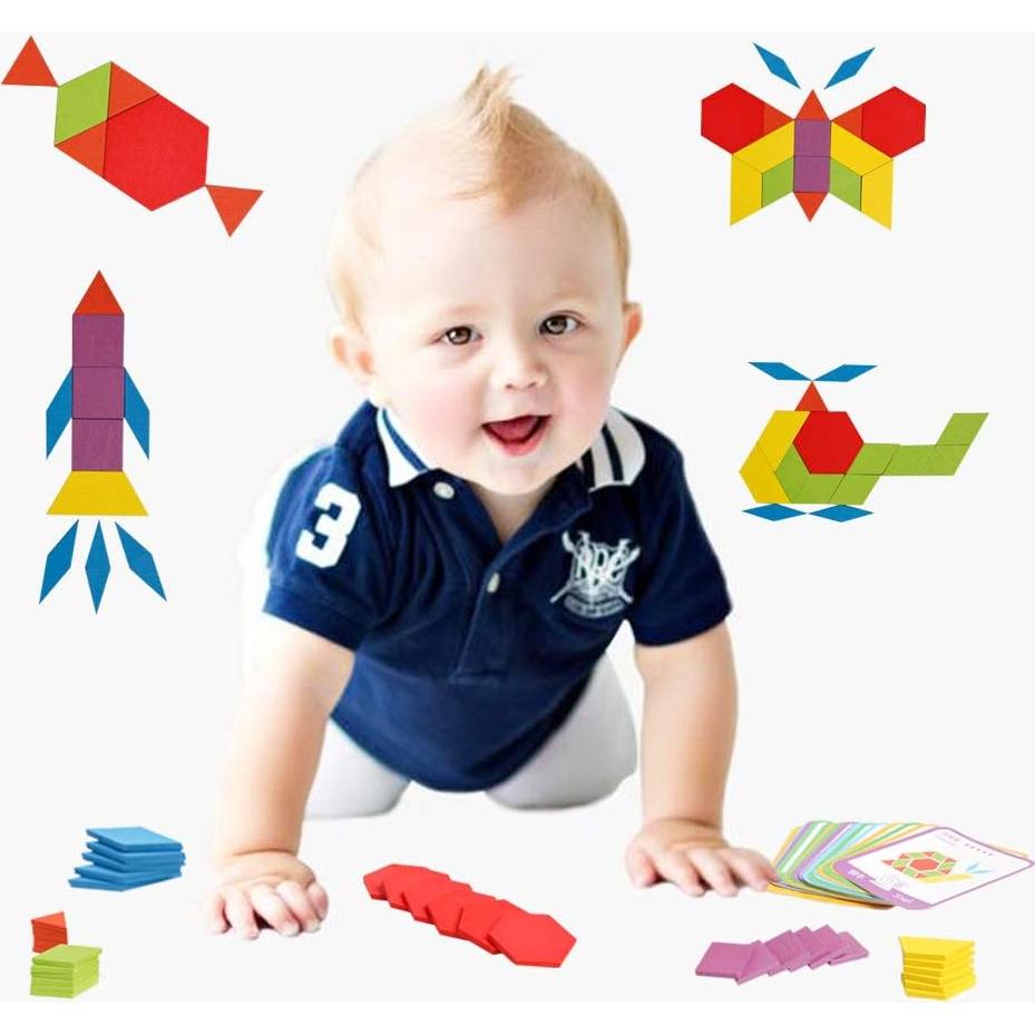 Juego de Bloques de Madera Kizh 155 Pcs Educativos Montessori