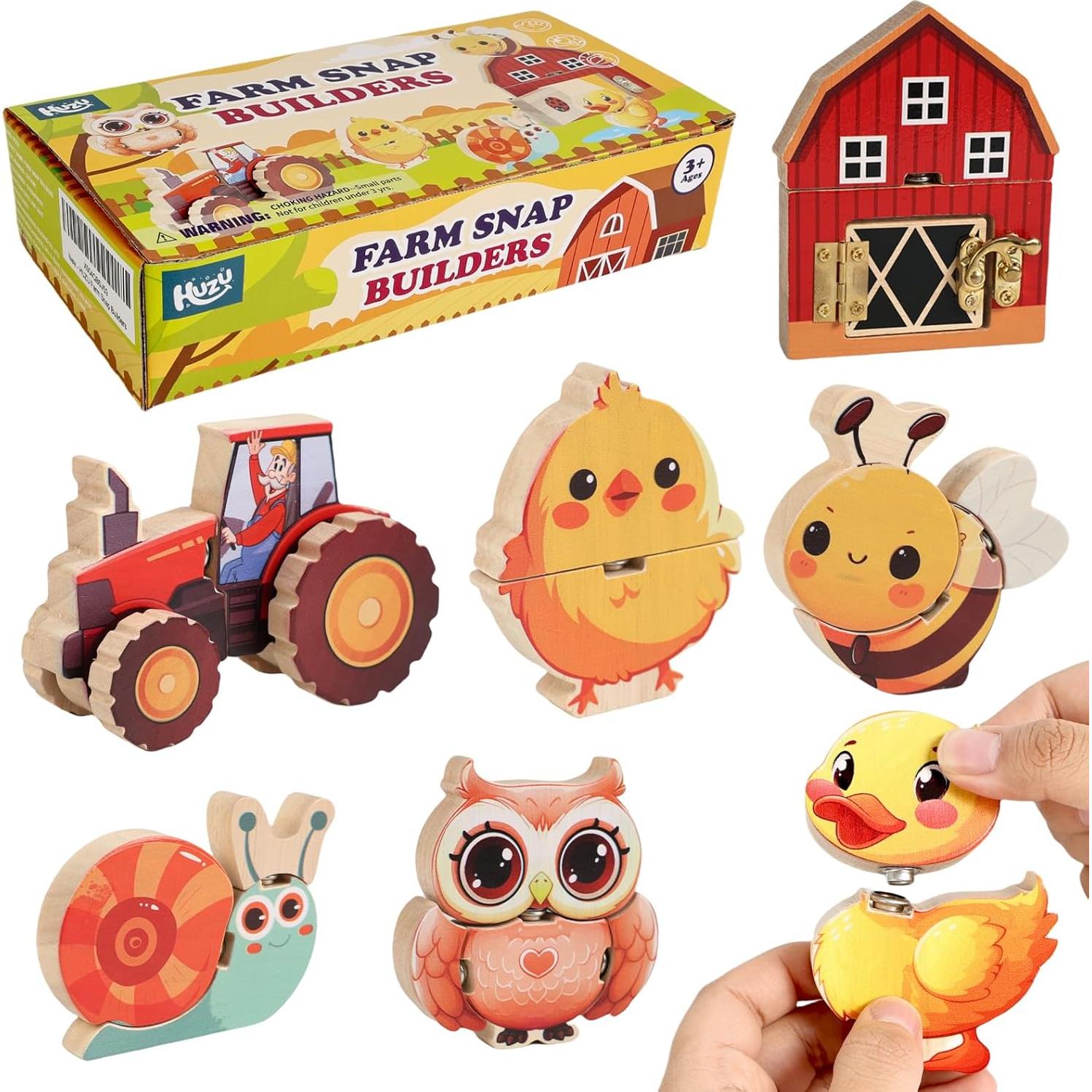 Conjunto de Bloques de Madera HUZU - Juguetes Educativos Montessori