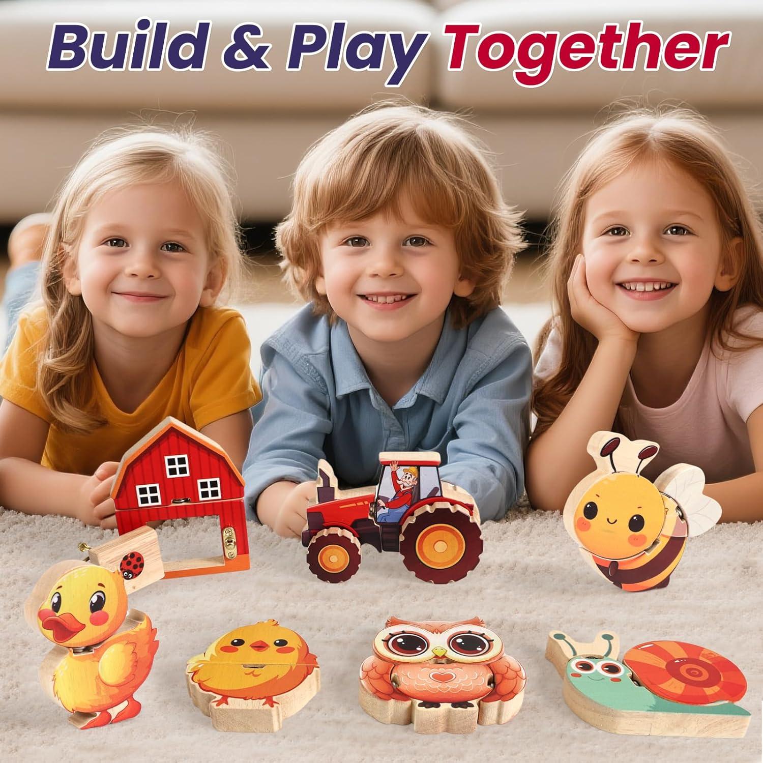 Conjunto de Bloques de Madera HUZU - Juguetes Educativos Montessori