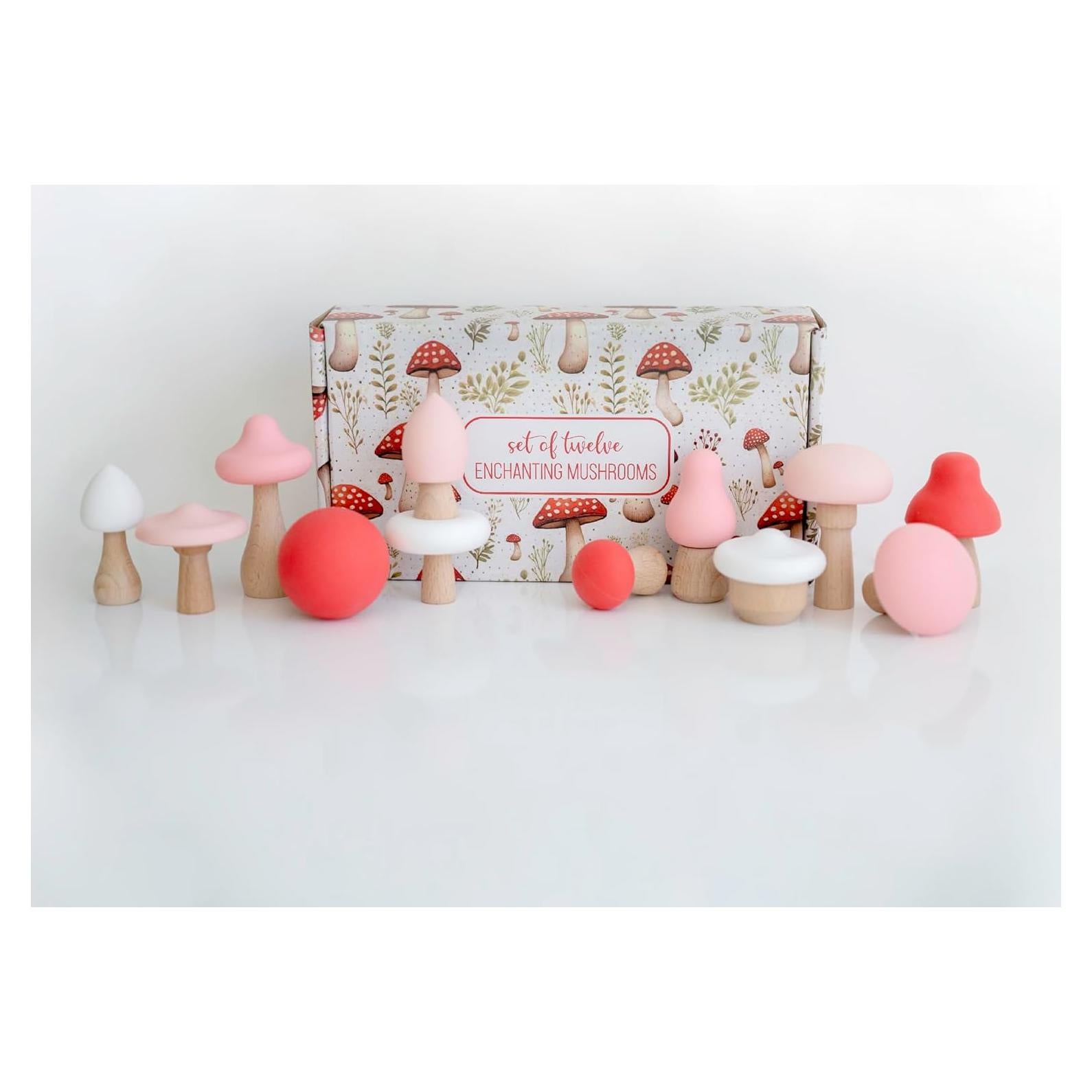 Juego de Decoración de Mesa de Hongos de Madera Linda Lowe - 12 Piezas