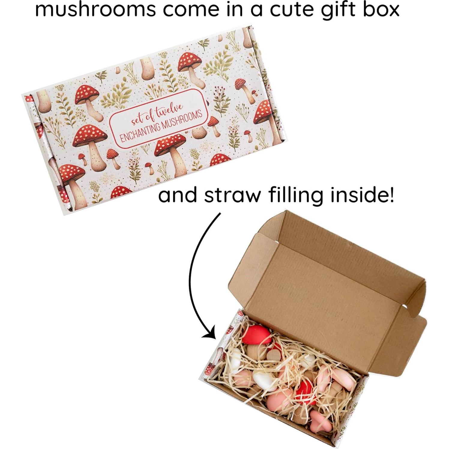 Juego de Decoración de Mesa de Hongos de Madera Linda Lowe - 12 Piezas