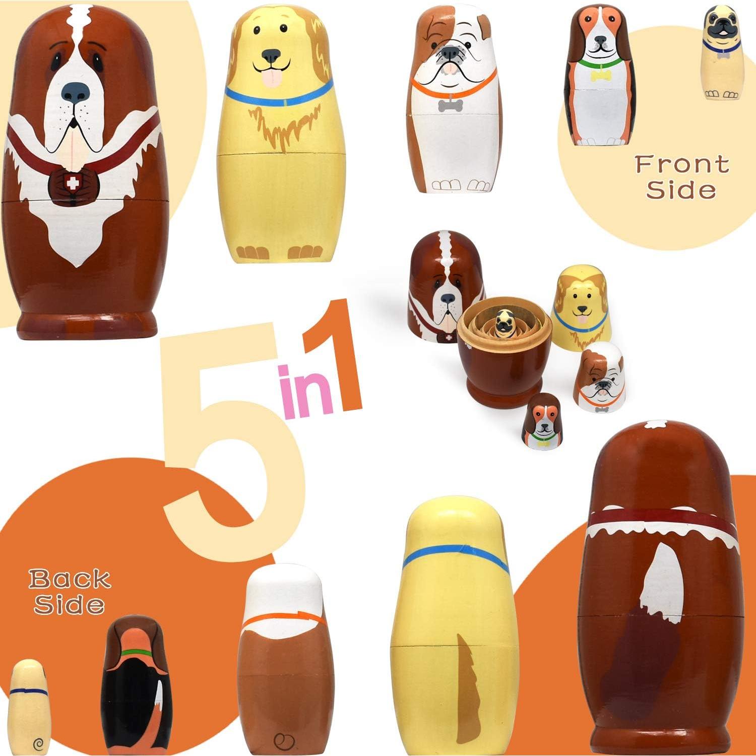 Muñecas Matryoshka Rusas de Madera GRPSKCOS Set de 5 Animales