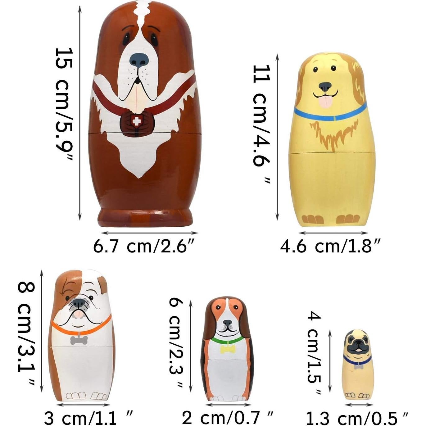Muñecas Matryoshka Rusas de Madera GRPSKCOS Set de 5 Animales