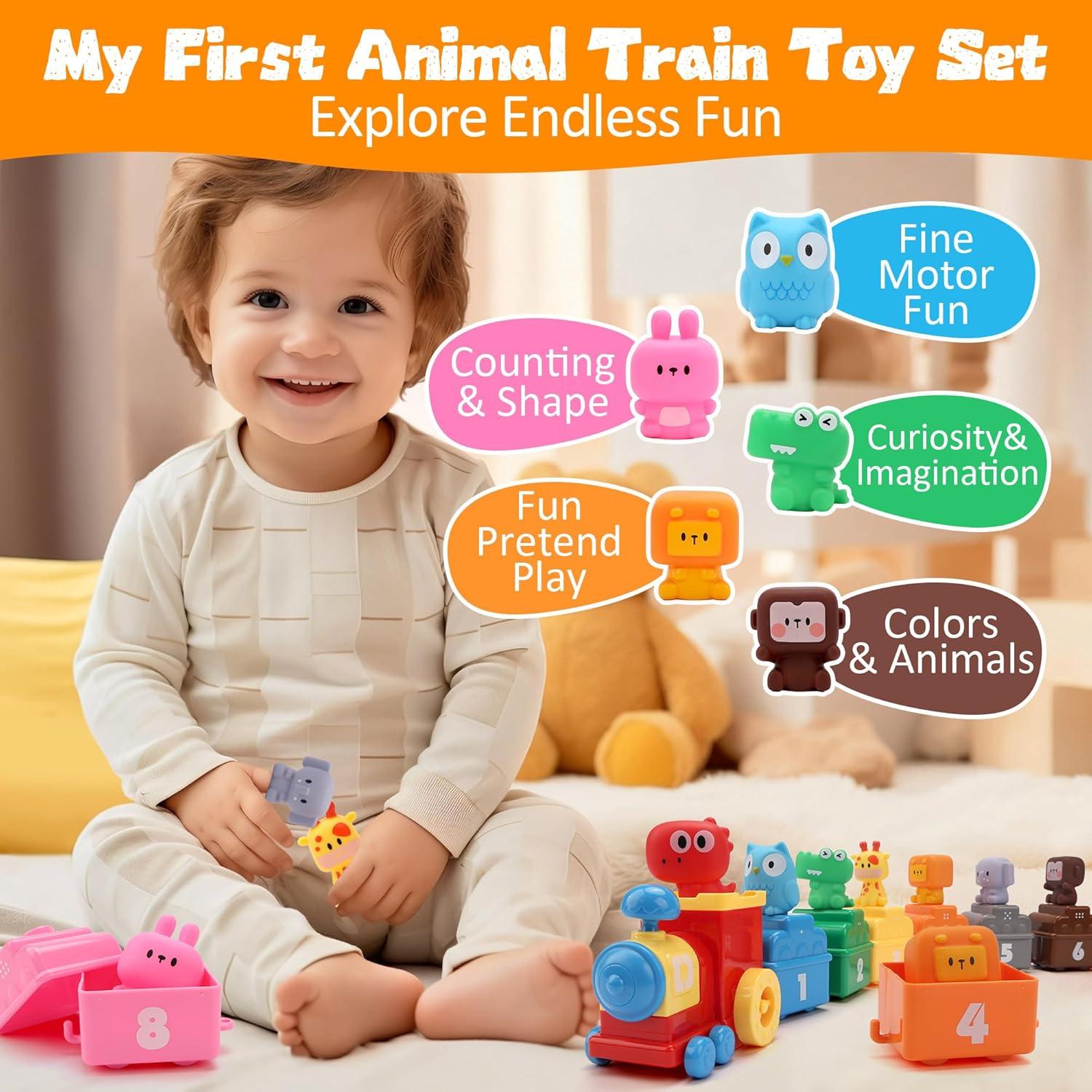 Juguete Educativo Tren de Granja Montessori 9 Animales 1 Granjero