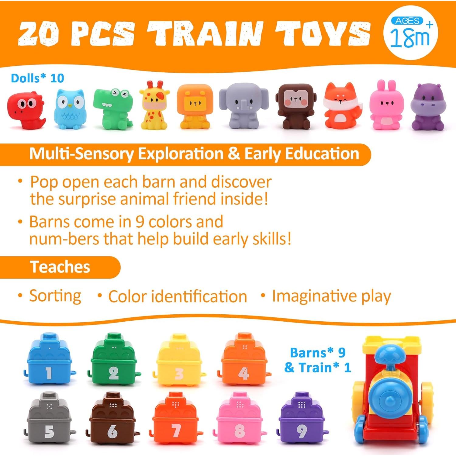 Juguete Educativo Tren de Granja Montessori 9 Animales 1 Granjero