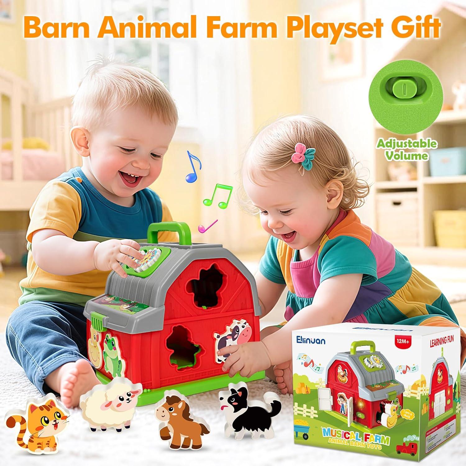 Juego de Granja Roja con Animales y Juguete Musical Montessori