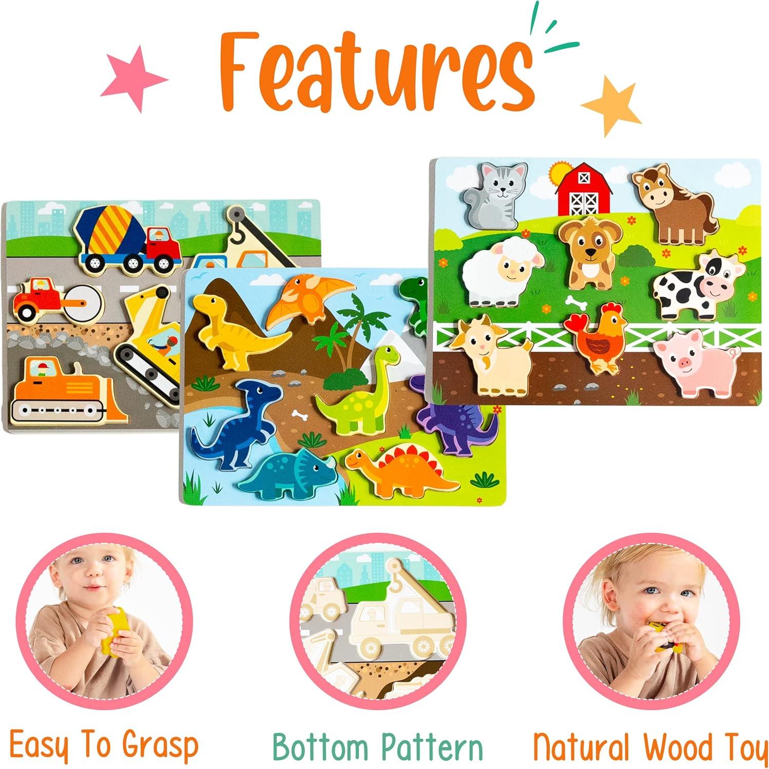 Rompecabezas de Madera Klevly 3 Piezas para Niños 1-4 Años