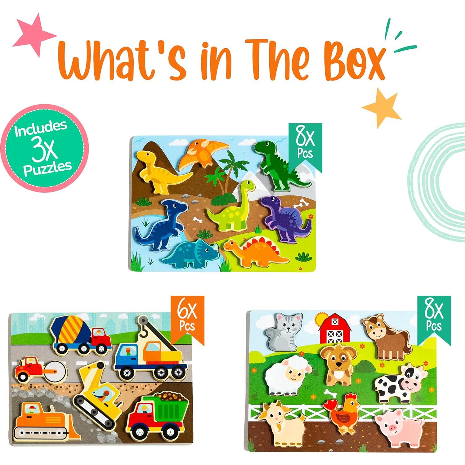 Rompecabezas de Madera Klevly 3 Piezas para Niños 1-4 Años