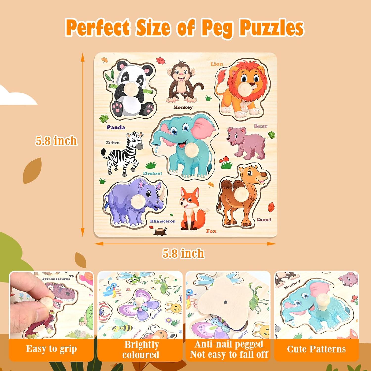 Rompecabezas de Madera para Niños Wooderma - 5 PCS Animales