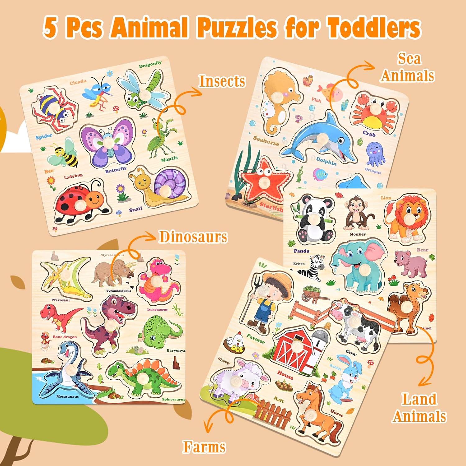 Rompecabezas de Madera para Niños Wooderma - 5 PCS Animales