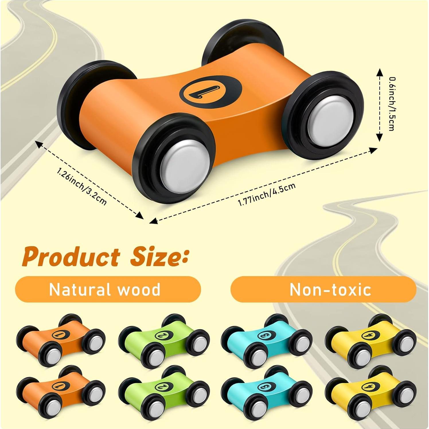 Juego de Carreras Mini Carros de Madera Sotiff - 8 Piezas