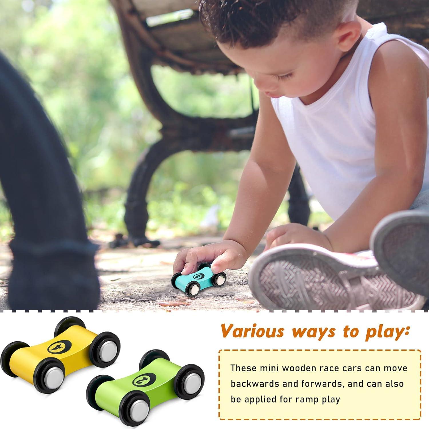 Juguetes de Pista de Carreras de Madera Zhanmai - 4 Mini Coches