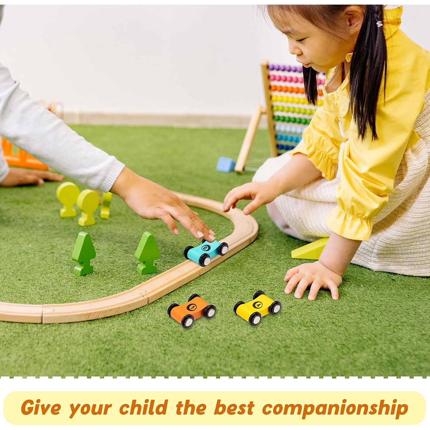 Juguetes de Pista de Carreras de Madera Zhanmai - 4 Mini Coches